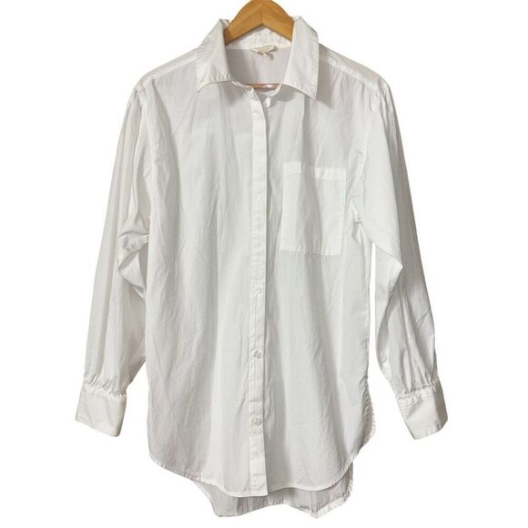 Open Edit Women White Organic Cotton Poplin Oversize Button Down Blouse Small - Picture 1 of 13